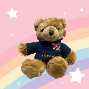 KEEL TOYS London Plush Brown Bear Blue Hoodie Measures 10” VERY CLEAN!